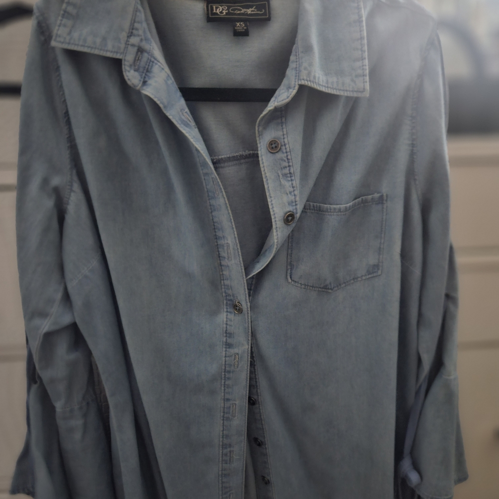 NEW!! Zara Blue Denim Open Shoulder Flare Sleeve Shirt - Picture 8 of 9